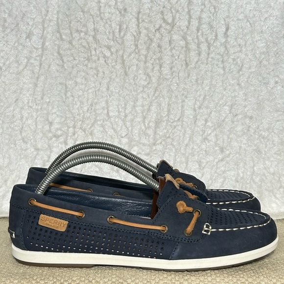 Sperry Womens Blue Perforated Leather SlipOn Casual Loafer Boat DeckShoes SZ 8.5 - Picture 1 of 10